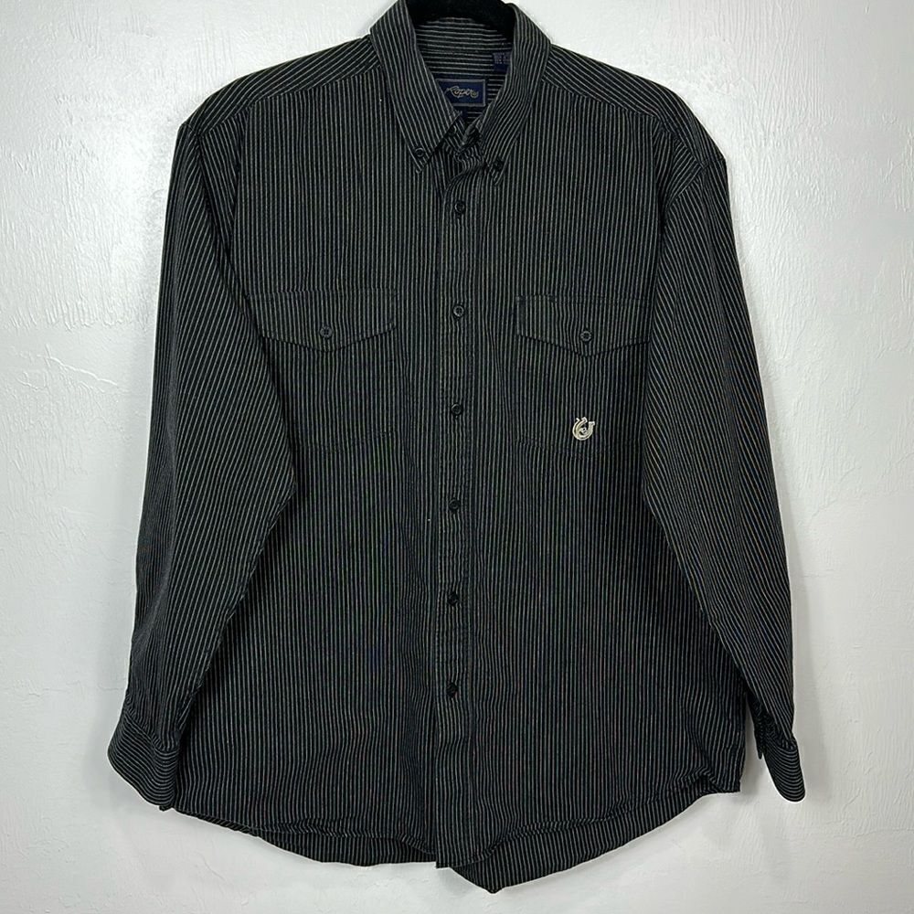 Roper Cotton Dark Gray White Striped Long Sleeve Button Down Shirt Size M